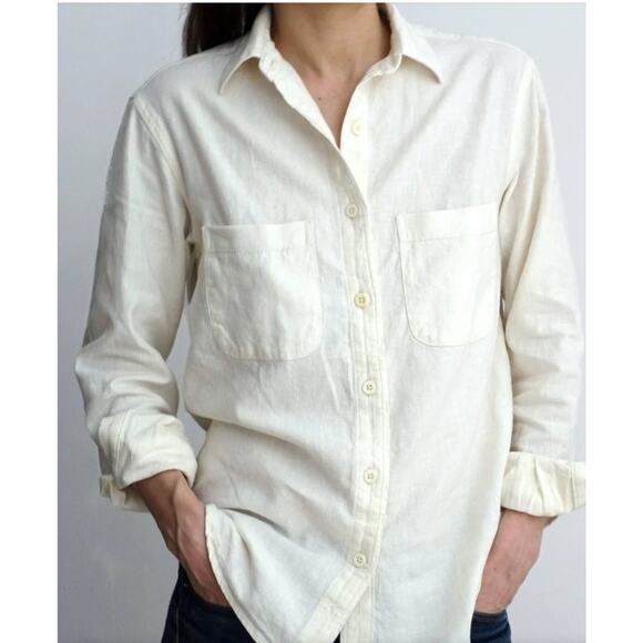 FOUR OBJECTS  Sz 5 XL White Herringbone V2 Work Shirt Top - Picture 1 of 11